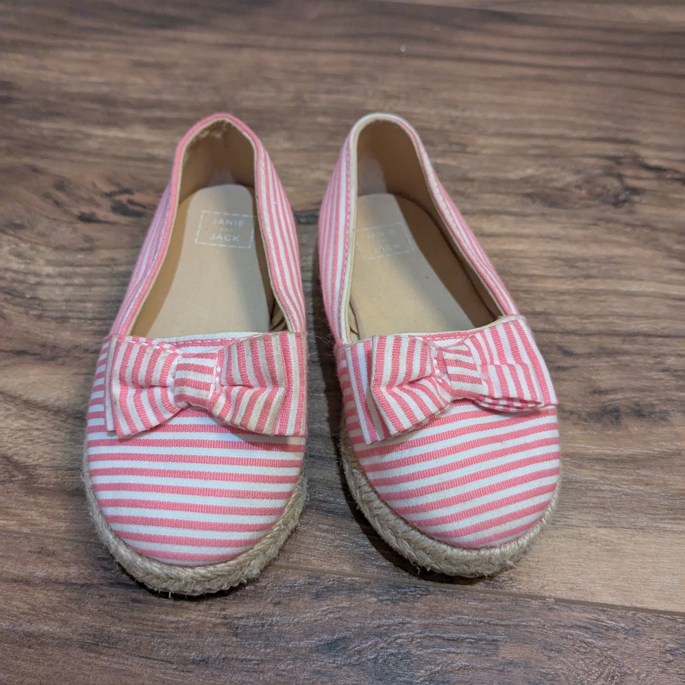 Janie And Jack Pink And White Striped Espadrille Flats With Bow Girls Size 6